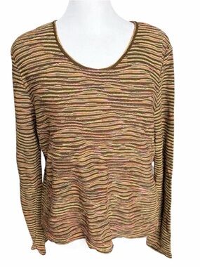 Sigrid Olsen Multicolor Striped Knit Top in Olive, Pink & Cream